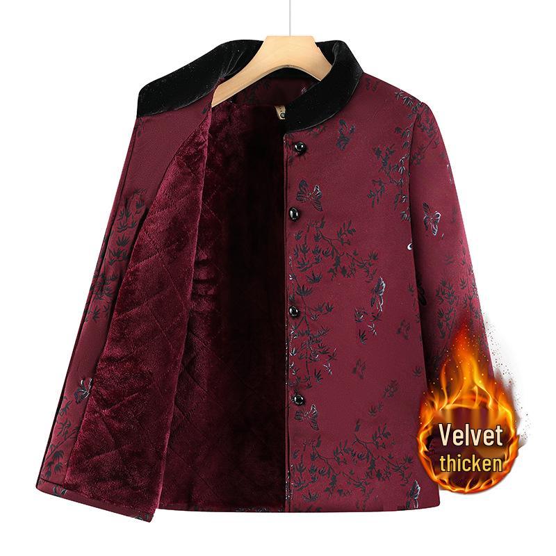 

Plus Size Winter Padded Cotton Jacket for Elderly Women, Thickened Tang Suit Style for Grandma or Mom XL (up to 105 jin) красный