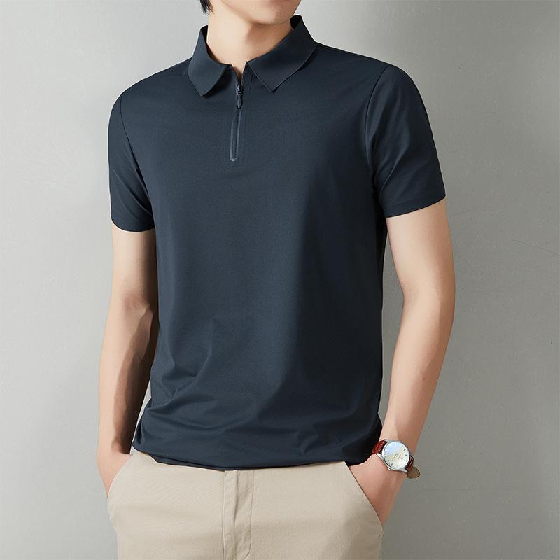 Men's classic summer casual versatile slim breathable simple solid color men's T-shirt polo shirt