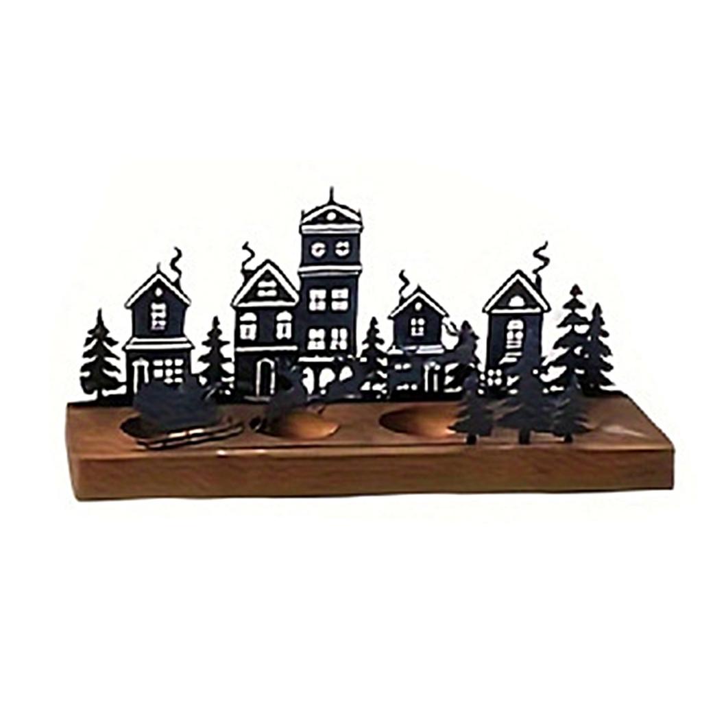 Julsljusbricka Metall med Trähållare Värmeljus Adventskrans för Högtidsdekoration