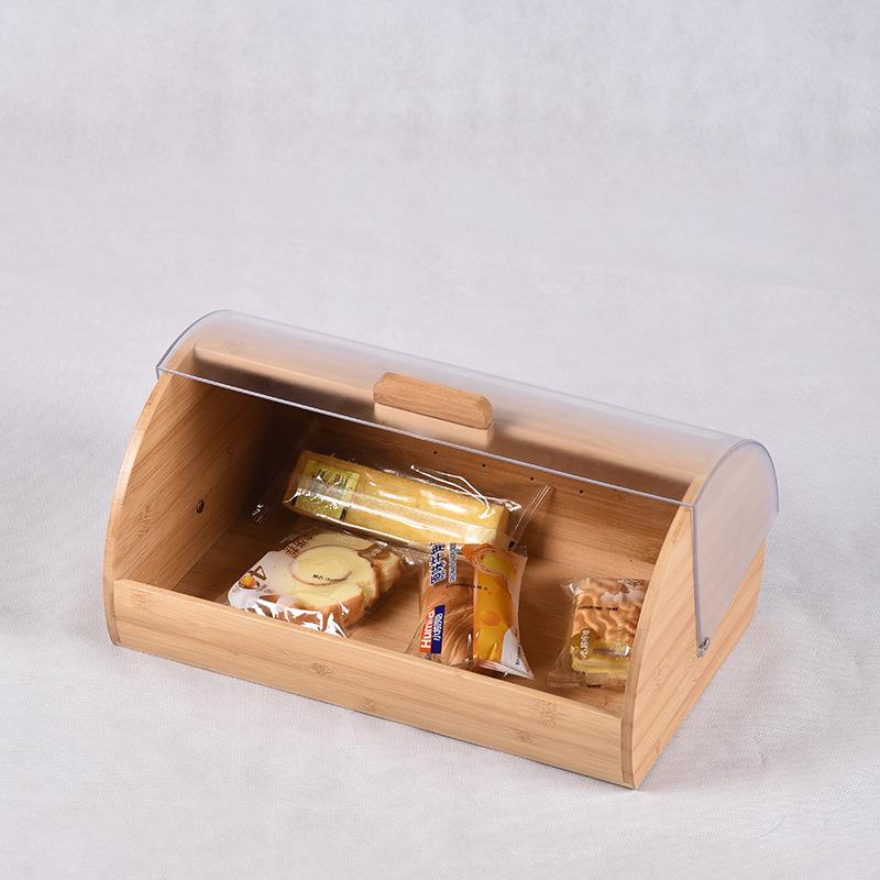 Boîte à pain en bambou avec motif - Petit rangement pour gâteaux, façade en acrylique