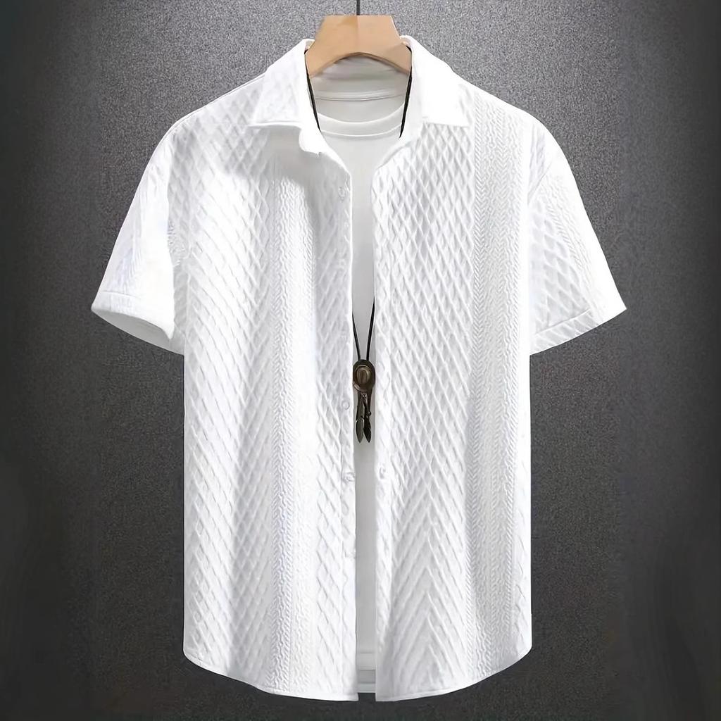 

Men s Summer Short Sleeve Shirt Casual Comfortable Button-Up Floral Print Versatile Leisure Wear XS белый