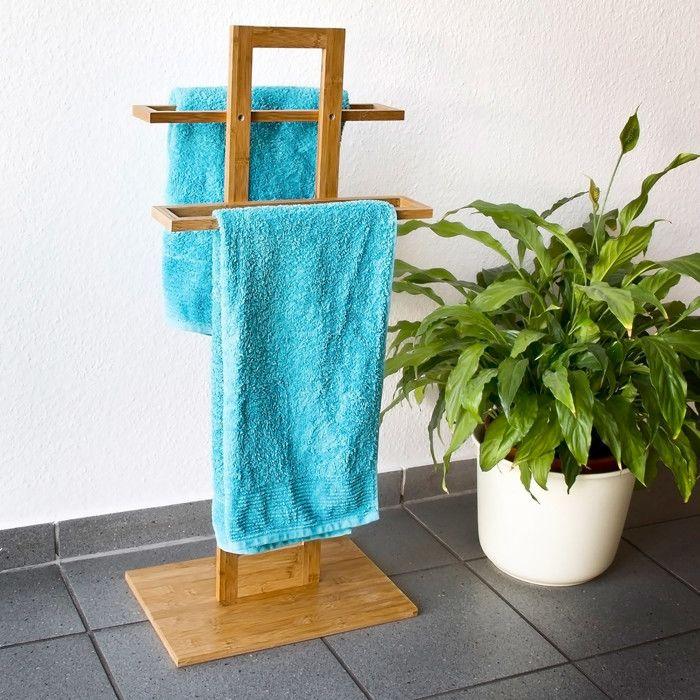 Relaxdays porte-serviettes sur pied en bambou, h x l x p : env. 85 x 37 x 25 cm, pour la salle de bain, nature