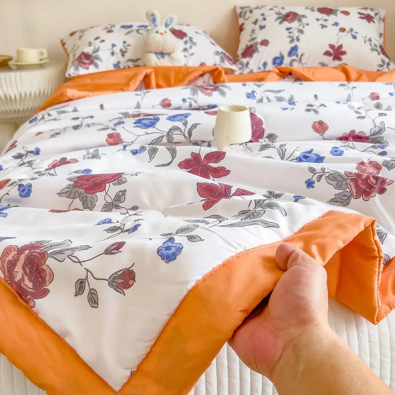 

Summer Full Queen Breathable Sofa Office Bed Travel Quilts Throw Blanket Air Condition Quilt Thin Lightweight Comforter 70x100cm Random Color