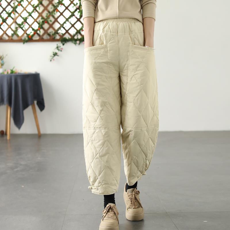 

Женские стеганые брюки из хлопка с широкими штанинами 2024 года — теплые, свободного кроя, с защитой от холода, длина девять точек 3XL for 145-160 jin