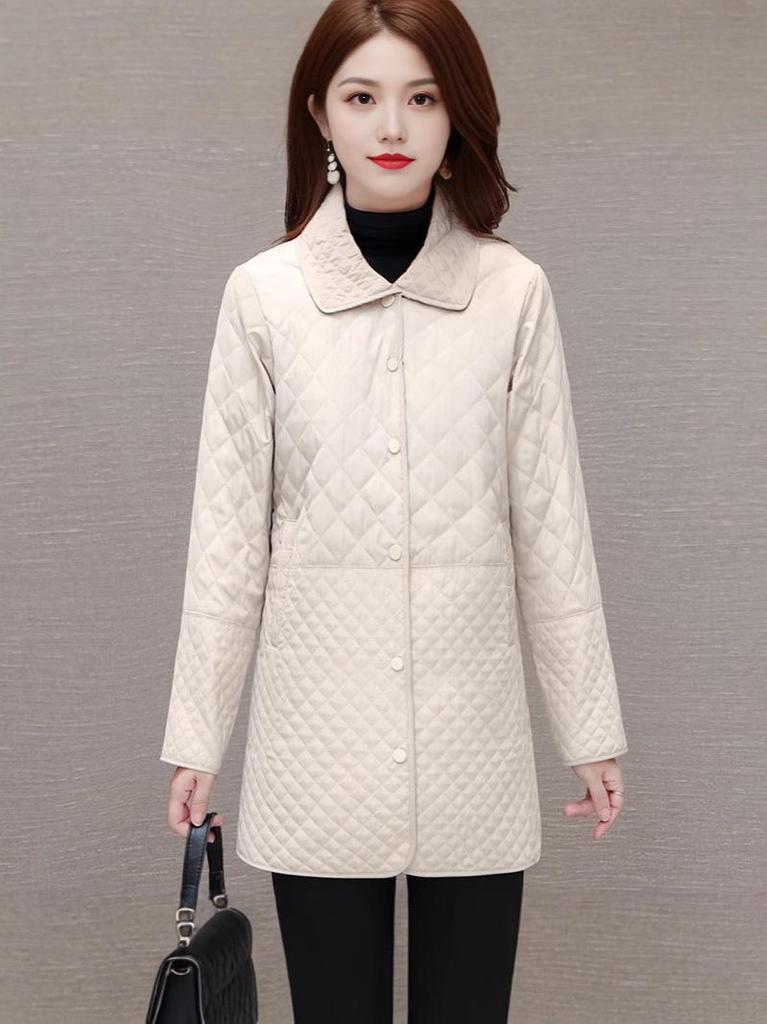 Plus Size Mid-Length Cotton Jacket for Women, 2024 Autumn/Winter, Middle-Aged Mother's Outerwear
