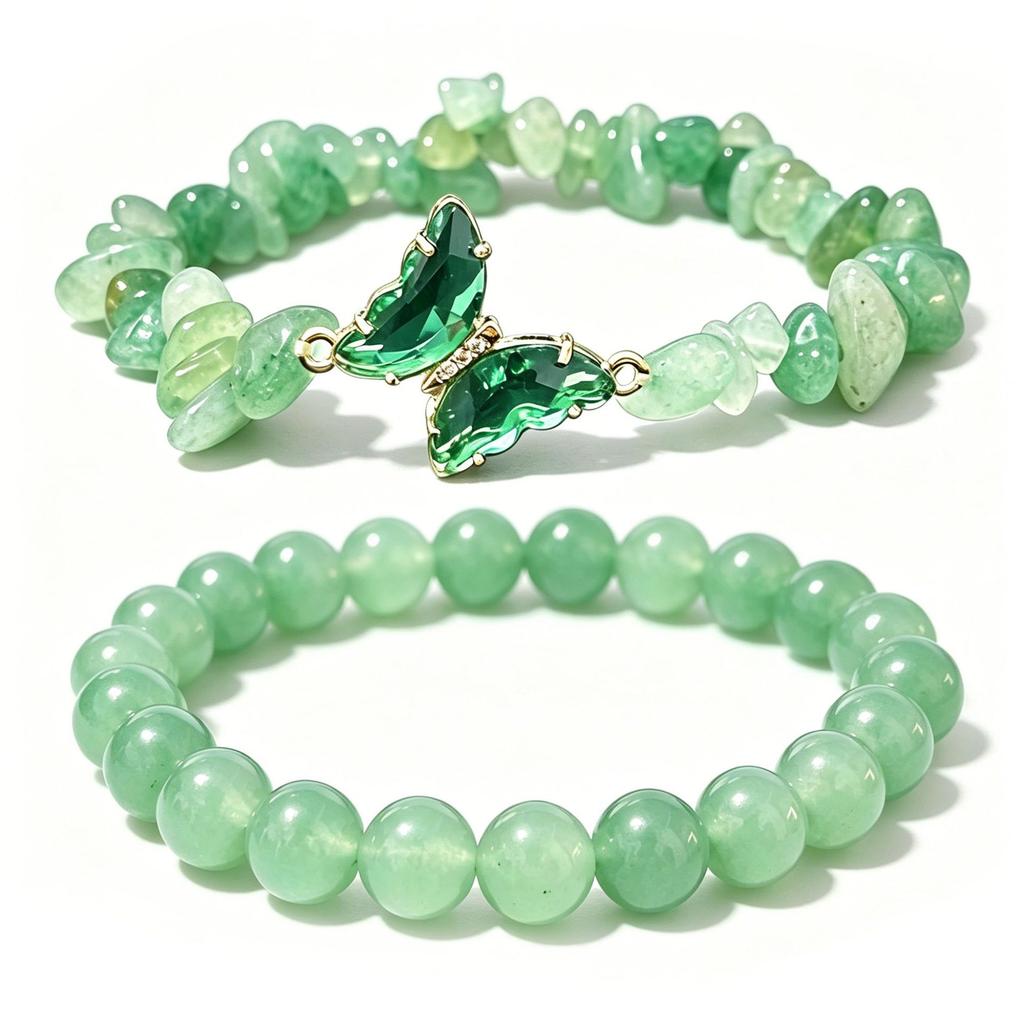 Set di 2 Braccialetti con Perline in Pietra Naturale a Forma di Farfalla, Catena da Polso a Strati, Gioiello Regalo per Donna