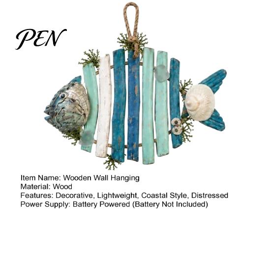 Wooden Fish Wall Hanging Lighted Decor, Rustic Nautical Fishing Wood Sculpture with LED Lights, Camp RV Coastal Ornaments Beach Theme Farmhouse