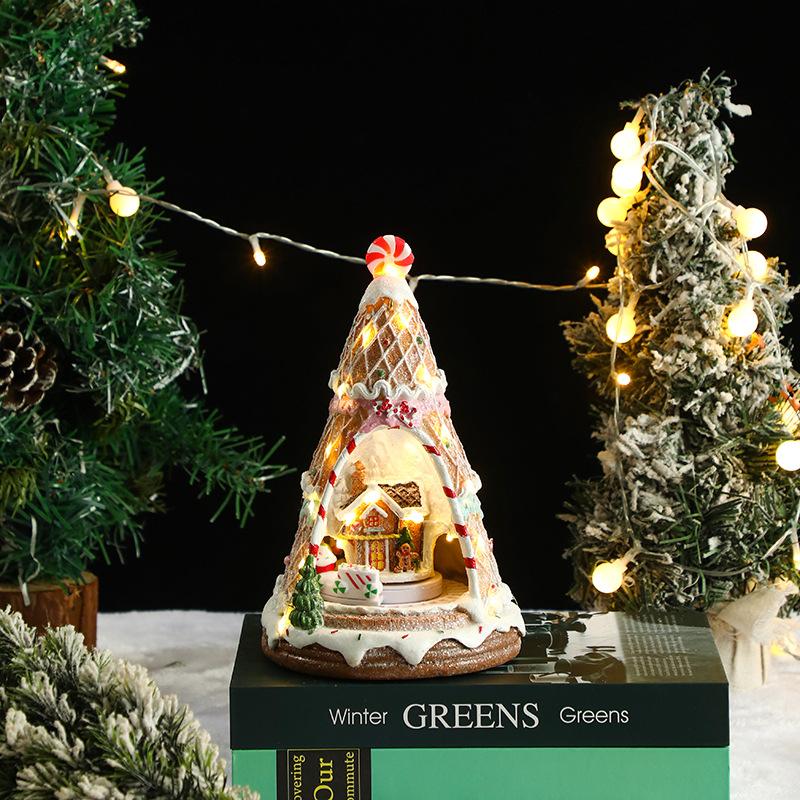 Christmas Resin Rotating Decorations LED Colorful Lights Multi Functional Elderly Music Box Christmas Gift Atmosphere Light