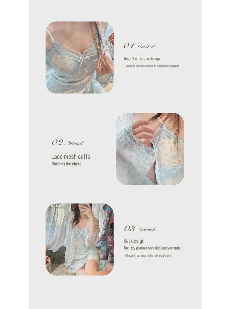 2024 Pure Desire Lace Suspender Nightdress with Chest Pads - Women's Floral Ice Silk Summer Dress for Pajamas or Outerwear
