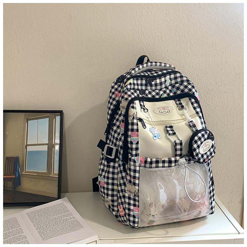 Fresh, Sweet and Cute Two-dimensional Plaid Backpack for Junior High School Students, Contrasting Colors, Large-capacity Backpack.