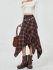 Women's Retro Plaid Woolen Skirt - Irregular Slimming Design for Autumn/Winter