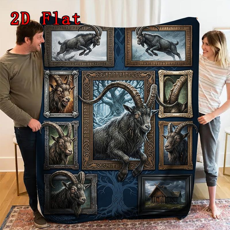 Goat Legacy Mythical Portraits 2D Flat Pattern Flannel Blanket, High quality All Seasons, Home Decor, Warmth and Comfort, Perfect for Christmas Gifts.