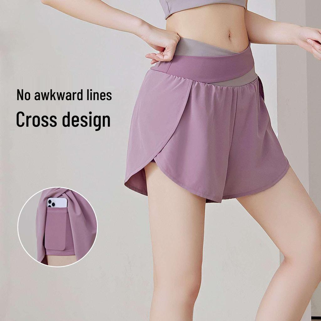Women's Color Block Two-Piece Yoga Shorts - Nude Feel, Anti-Exposure, Quick-Dry Running Fitness Shorts