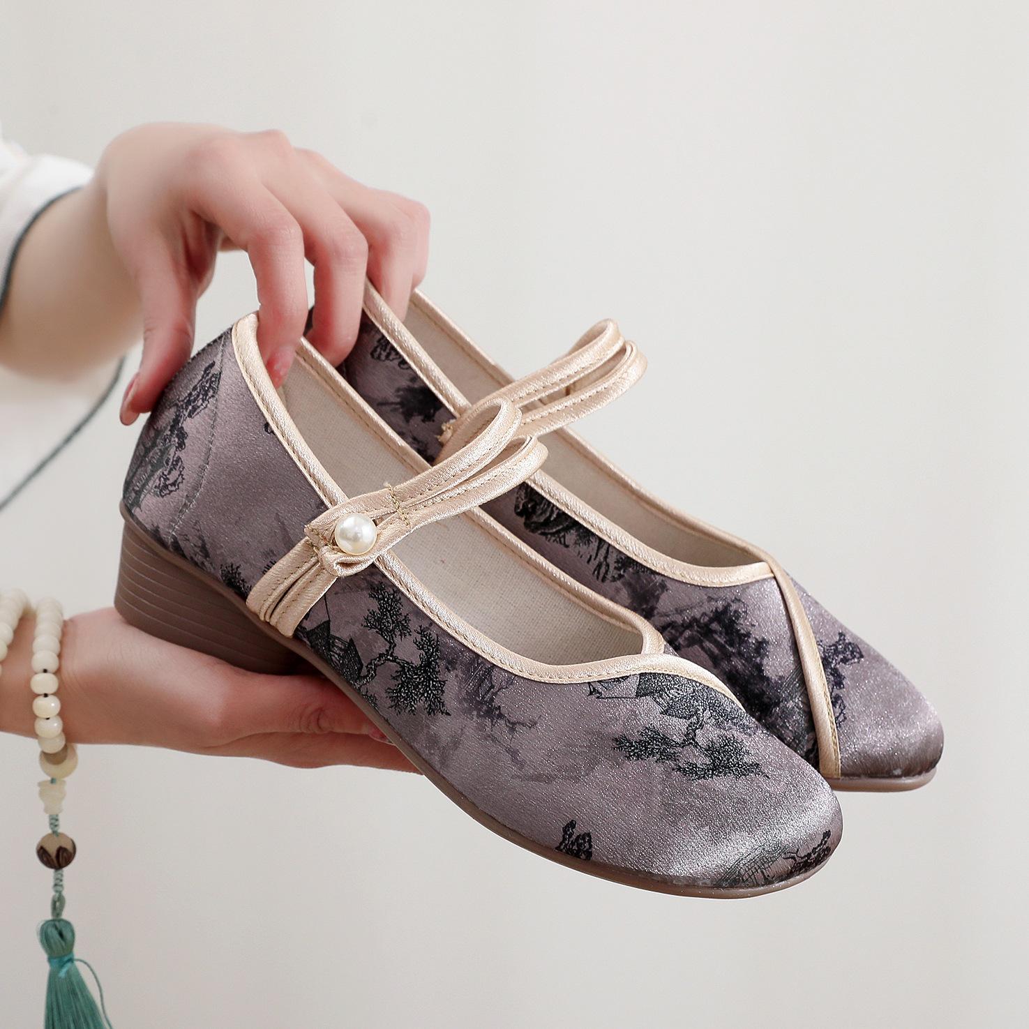 

2024 Вышитые ципао в китайском стиле – Женские ретро этнические балетки 39 серый