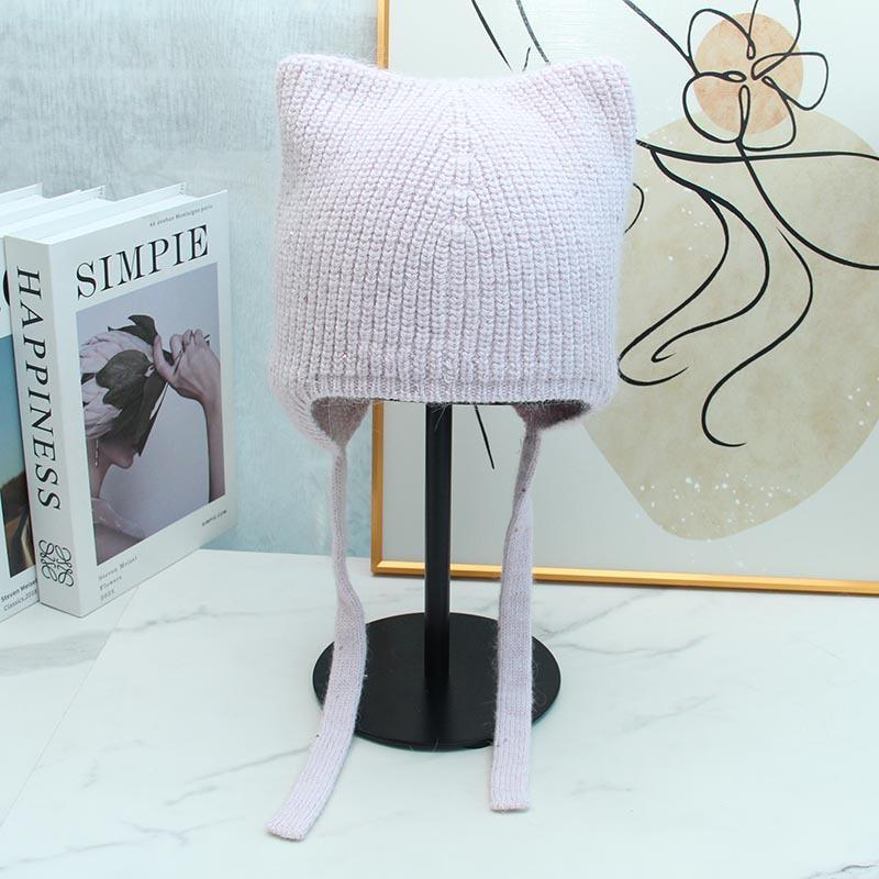 New High-quality Cute Ear Protection and Warm Cat Ears Rabbit Hair Knitted Hat Autumn and Winter Fashion Balaclava Women's Tide