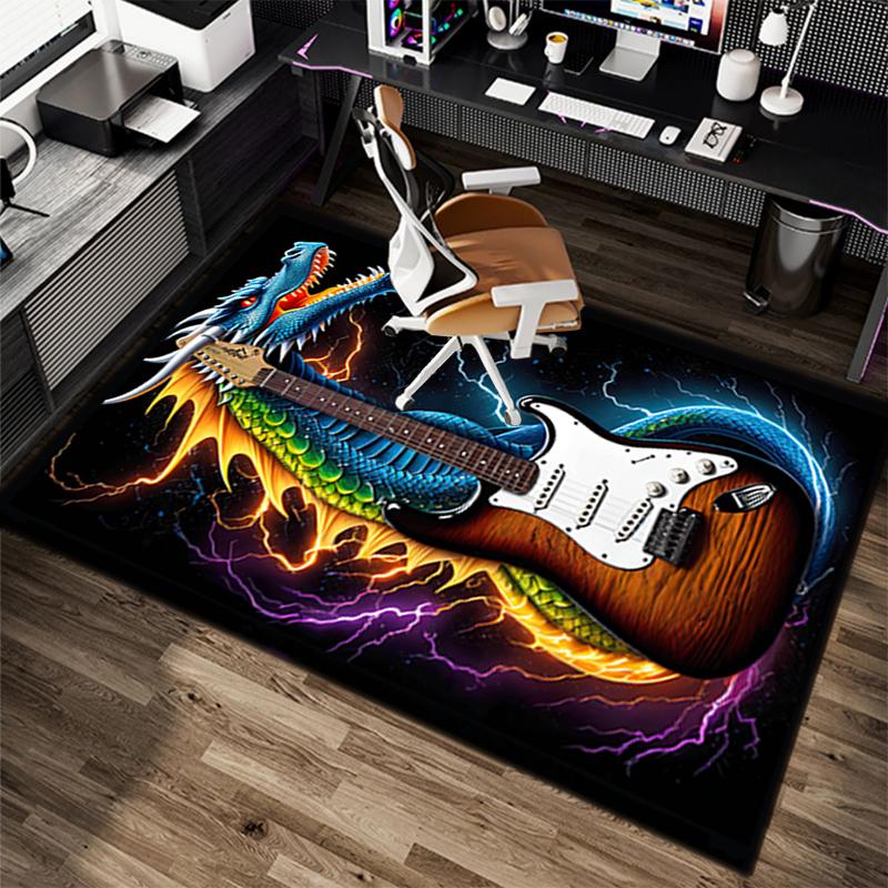 

1Pc Electric guitar theme Printed circular carpet, home door mat, outdoor travel protection carpet A1 40x60cm( 15x23in )