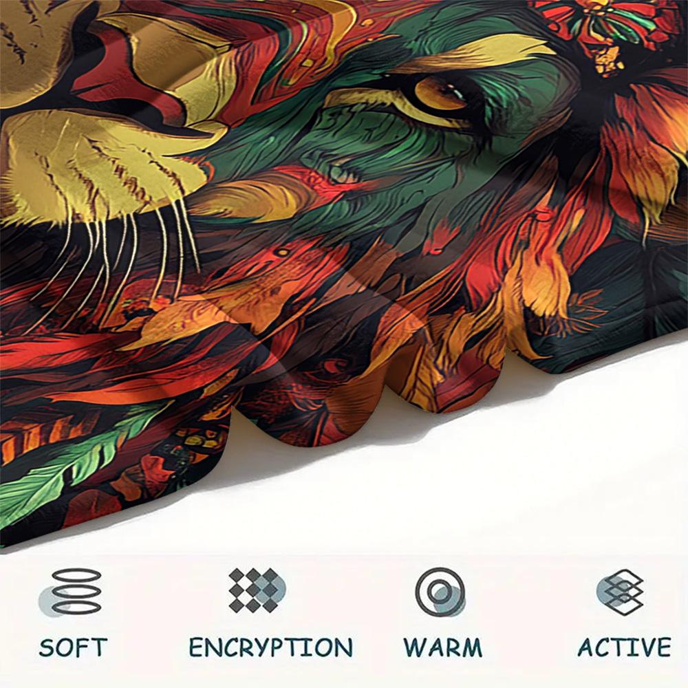 Lion Print Flannel Blanket, High Quality Comfortable for All Seasons, Home Decor, Warmth and Comfort, Perfect for Christmas Gifts