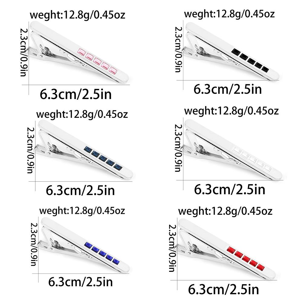 6Styles Funny Red Black Blue Pink Clear Crystal Paved Mens Tie Clip Classic Formal Party Anniversary Jewelry Accessories