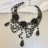 Dark Style Multi-Layer Teardrop Seed Bead & Crystal Flower Necklace - Punk & Elegant Women’s Clavicle Accessory
