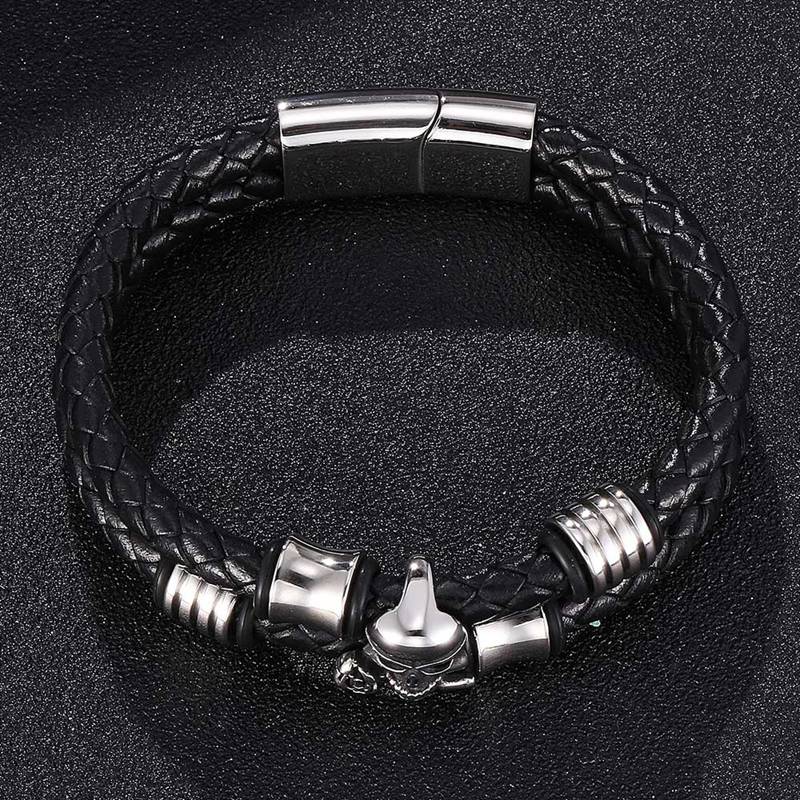 Punk Skull Rose Multi-layer Charm Bracelet Of Men Braided Rope Leather Bracelet Women Jewelry