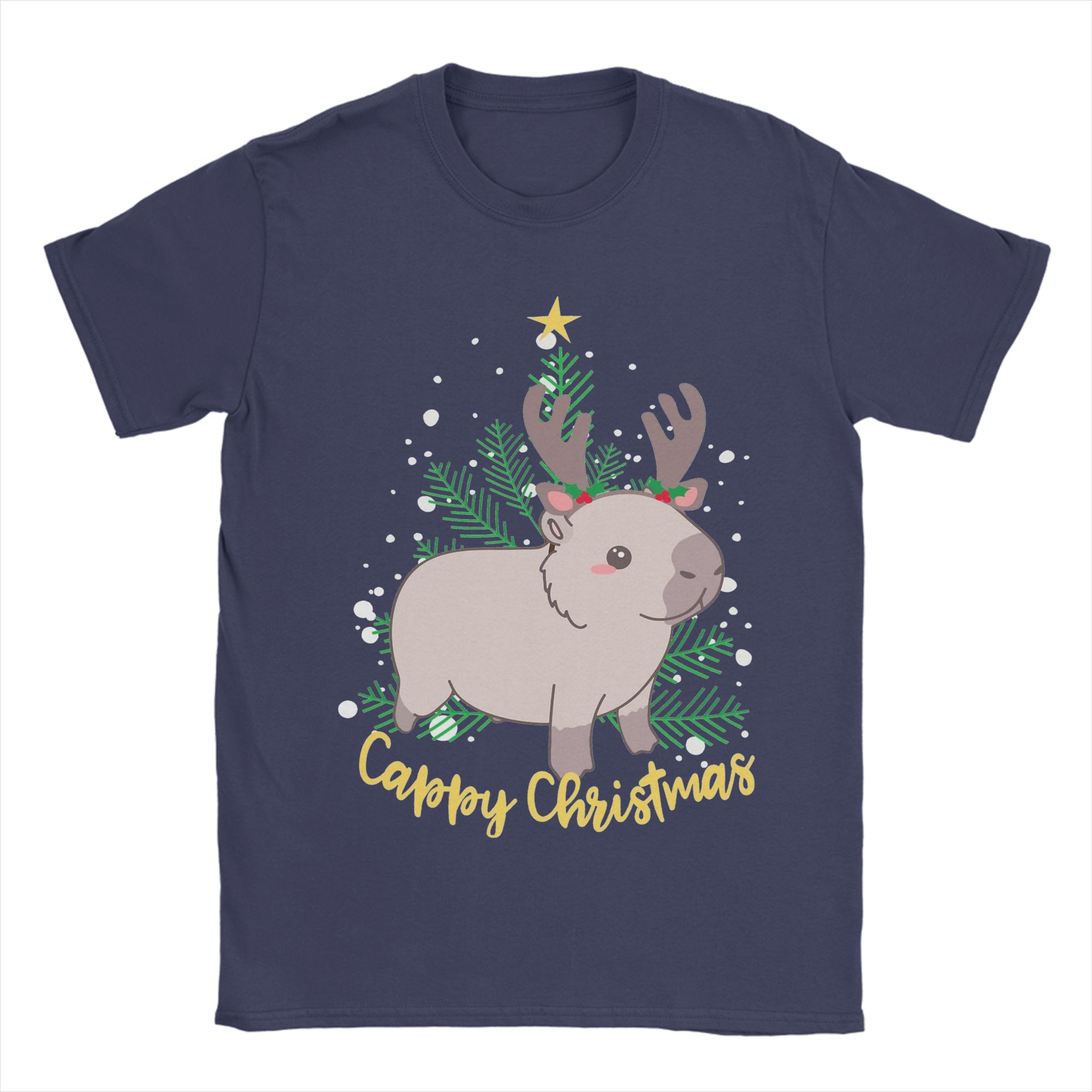

Men s Cute Capybara Reindeer T Shirts Cappy Christmas 100% Cotton Clothing Short Sleeve Round Collar Tee Shirt T-Shirts XL