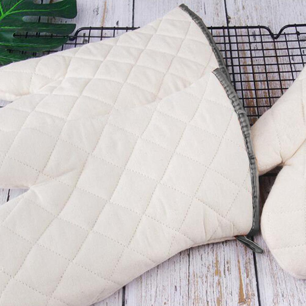 2Pcs White Cotton Oven Mitts Heat Resistant Non Slip Textured Surface for Cooking Baking Grilling Microwave Toast Soup Safety