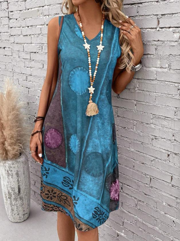 2026 European and American women s clothing explosive summer new fashion printed v-neck vest dress S
