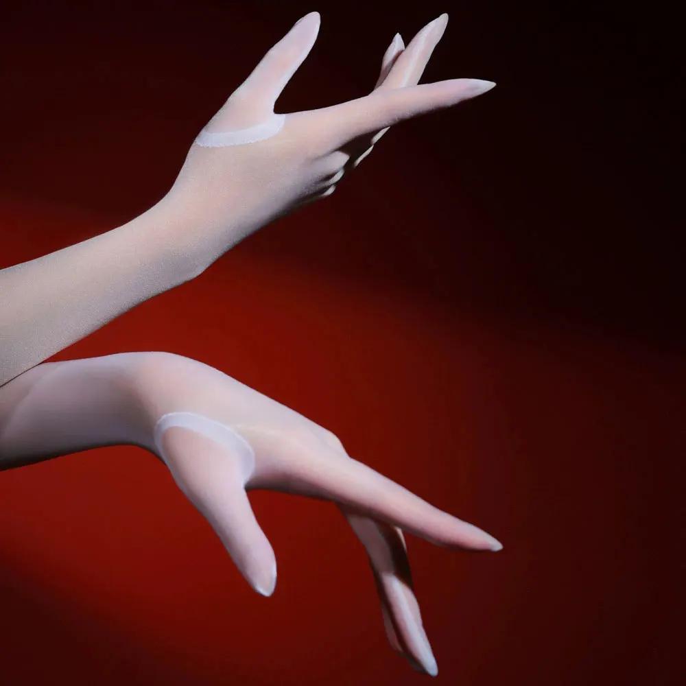 Sexy Women 3D Thin Elastic Oil Glossy Long Glove Sheer See Through Shiny Sunscreen Long Glove Driving Dance Maid Gloves