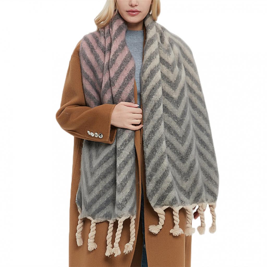 Autumn Winter Female Warm Shawl Thick Wave Print Scarf Imitation Mahair Scarf