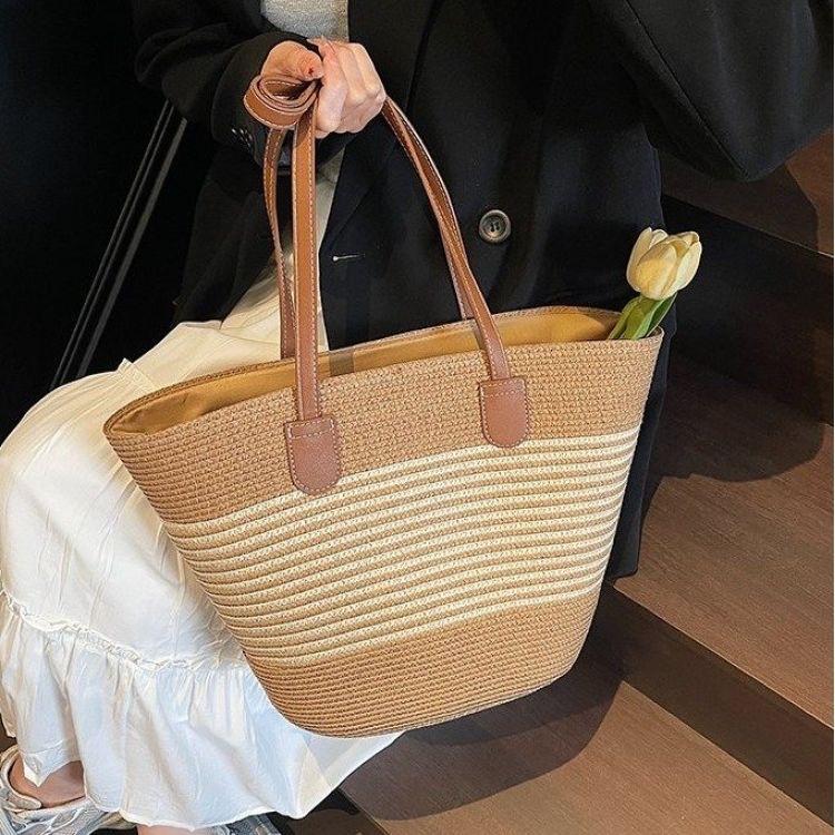 Borsa da Spiaggia in Paglia da Donna Borsa Estiva Grande Capacità Borsa a Spalla Borsa a Mano Intrecciata Borsa da Viaggio per le Vacanze