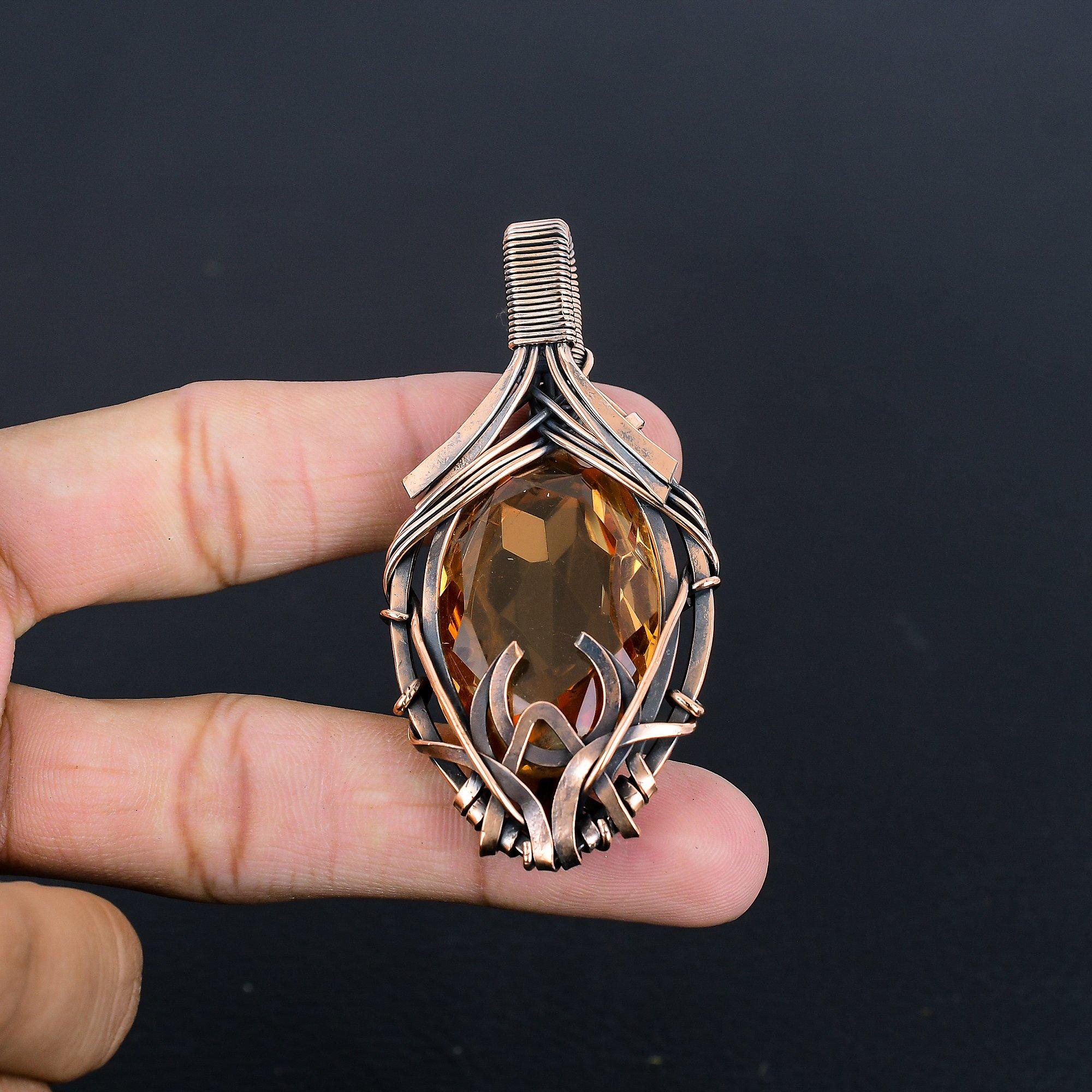 

Morganite Pendant, Handmade Gemstone 999 Copper Wire Wrapped Pendant Antique Jewelry, For Engagement Gift 2.88 Inches