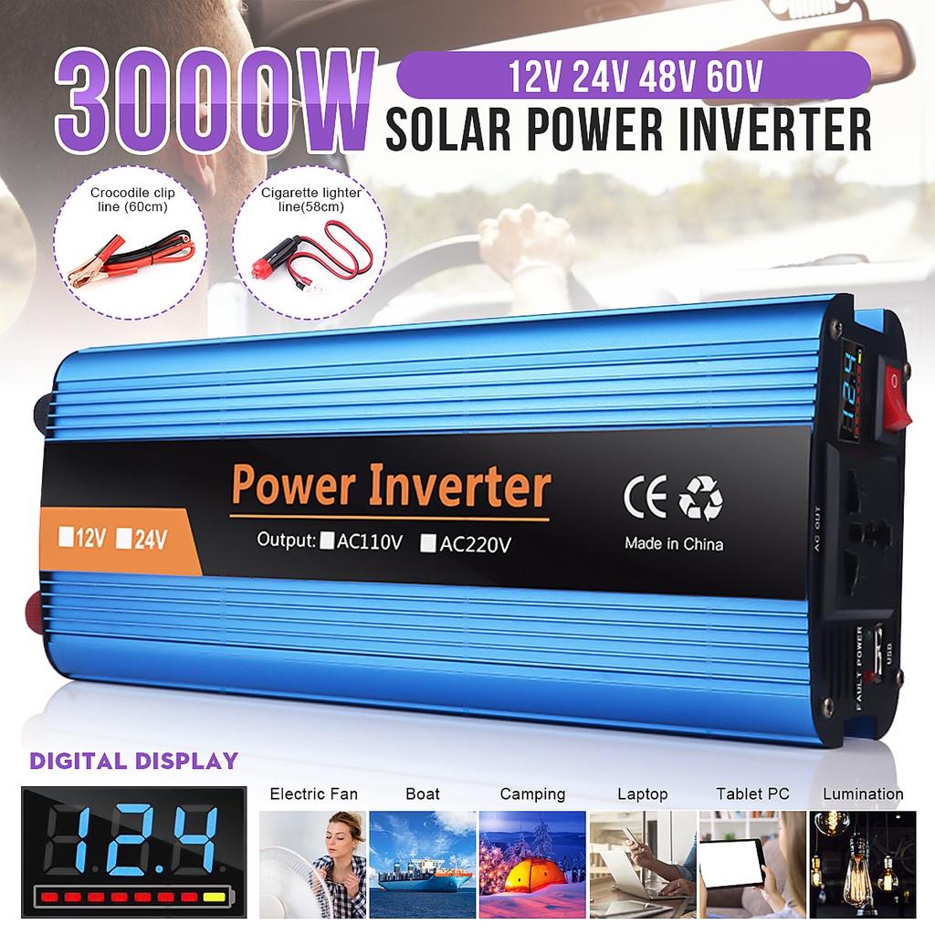 3000W Inverter Car Power Inverter Modified Sine Wave Voltage Transformer Converter Charger Solar Inversor LCD Display 12V 220V