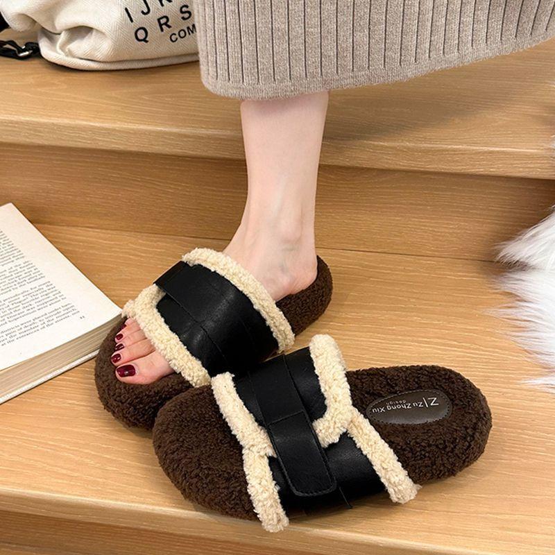 Retro erhöhte dicksohlige flauschige Hausschuhe für Damen-Outdoor-Bekleidung 2025 neue Herbst- und Wintermode vielseitige Mode Baumwollhausschuhe