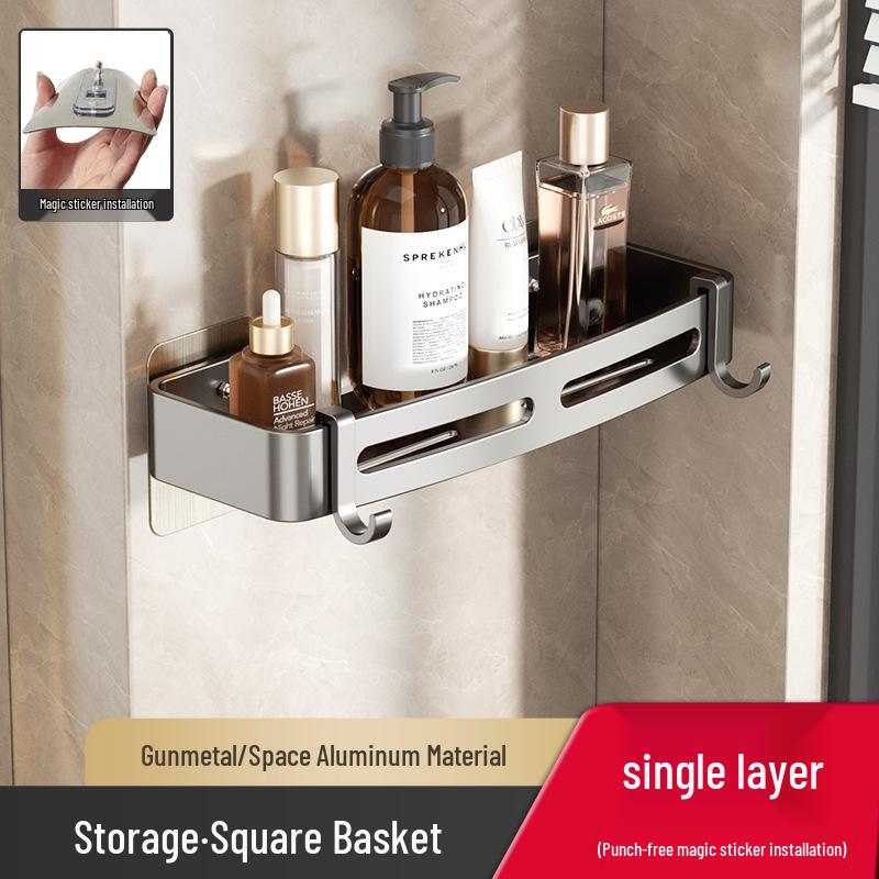Gunmetal Punch-Free Space Aluminum Corner Bathroom Shelf