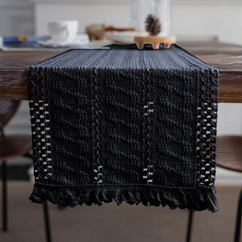 Simple Long Tassel Solid Color Table Runner Woven Dining Table Decoration for Wedding Party Soft Reusable Easy-Care Placemat