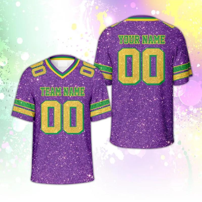 3d Print Faux Glitter Pattern Mardi Gras Football Jersey Custom Name And Number Short Sleeve Carnival Jersey Tshirt For Men S