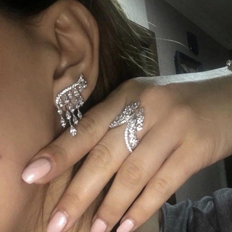 Temperament Wings Earrings Women Silver Color with AAA White Cubic Zirconia Romantic Female Wedding Party Fashion Jewelry