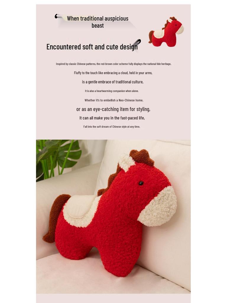 Creatief Paardvormig Pluche Kussen Poppetje voor Bank, Woonkamer of Auto - Lentefestival Ornament