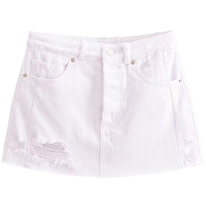 

Fashion Style 2024 Summer New Arrival Women s Mid-Waist Easiest for Match Perforated Hole Decoration Denim Skirt Skirt 0541091 White L