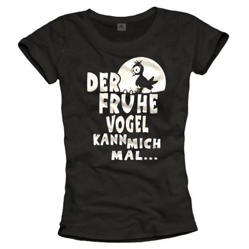 Funny funny ladies shirts THE EARLY BIRD top sayings shirt black 36 38 40- 2XL