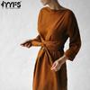 Women's Fashion Spring Fall Solid Color Print Long Sleeve One Shoulder High Waist Casual Dresses