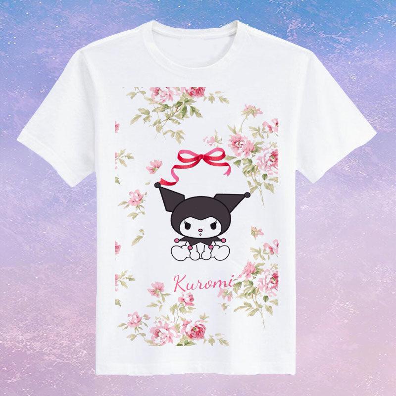 Childrens Pure Cotton Short Sleeved Japanese Cute Rabbit Cute Cute Kuromi Cartoon Printed Parentchild Tshirt Half Sleeve