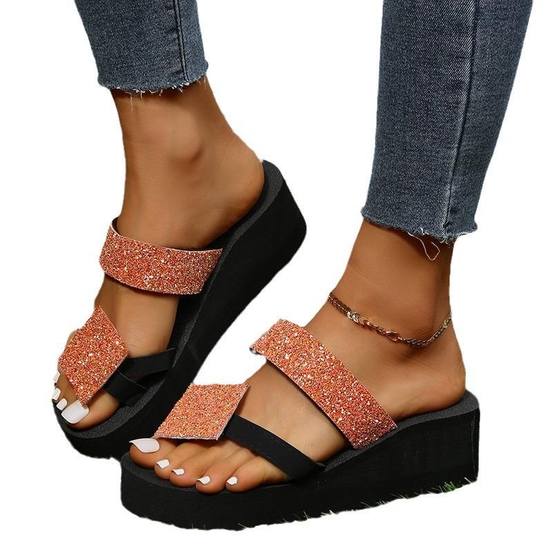 Summer beach shoes cool slippers women's slippers personalized sequined flip-flops platform slippers