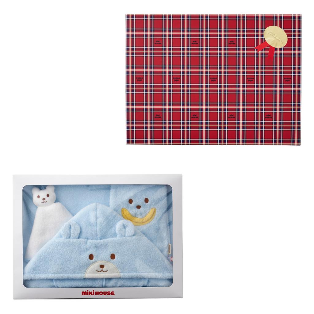 pile bath poncho set box Baby gift set Baby bath poncho Made in Japan Bath cotton Boys Girls Baby Kids Baby clothes clothes Gift Blue [MIKI HOUSE]