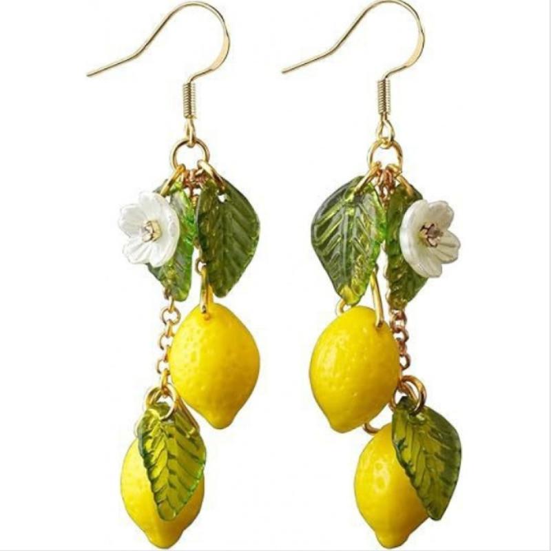 able Creative Cute Lemon Pendant Fruit Food Earrings for Women Girls for Summer Vacation Fruits Ear Hooks Drop Earring