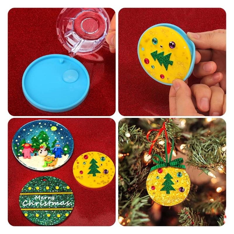 5x Resin Keychain Molds Round Silicone Keychain Mold Epoxy Resin Casting Molds with Hole Keychain Making for DIY Crafts