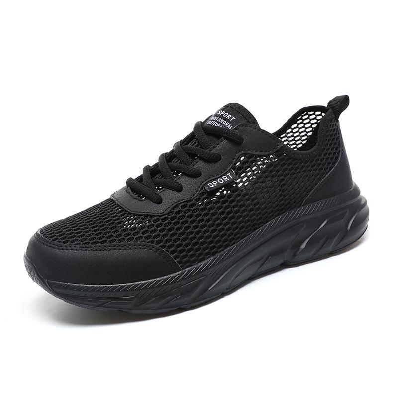 Men's Breathable Black Mesh Running Shoes - Odor-Resistant, Lightweight, Casual, Large Size
