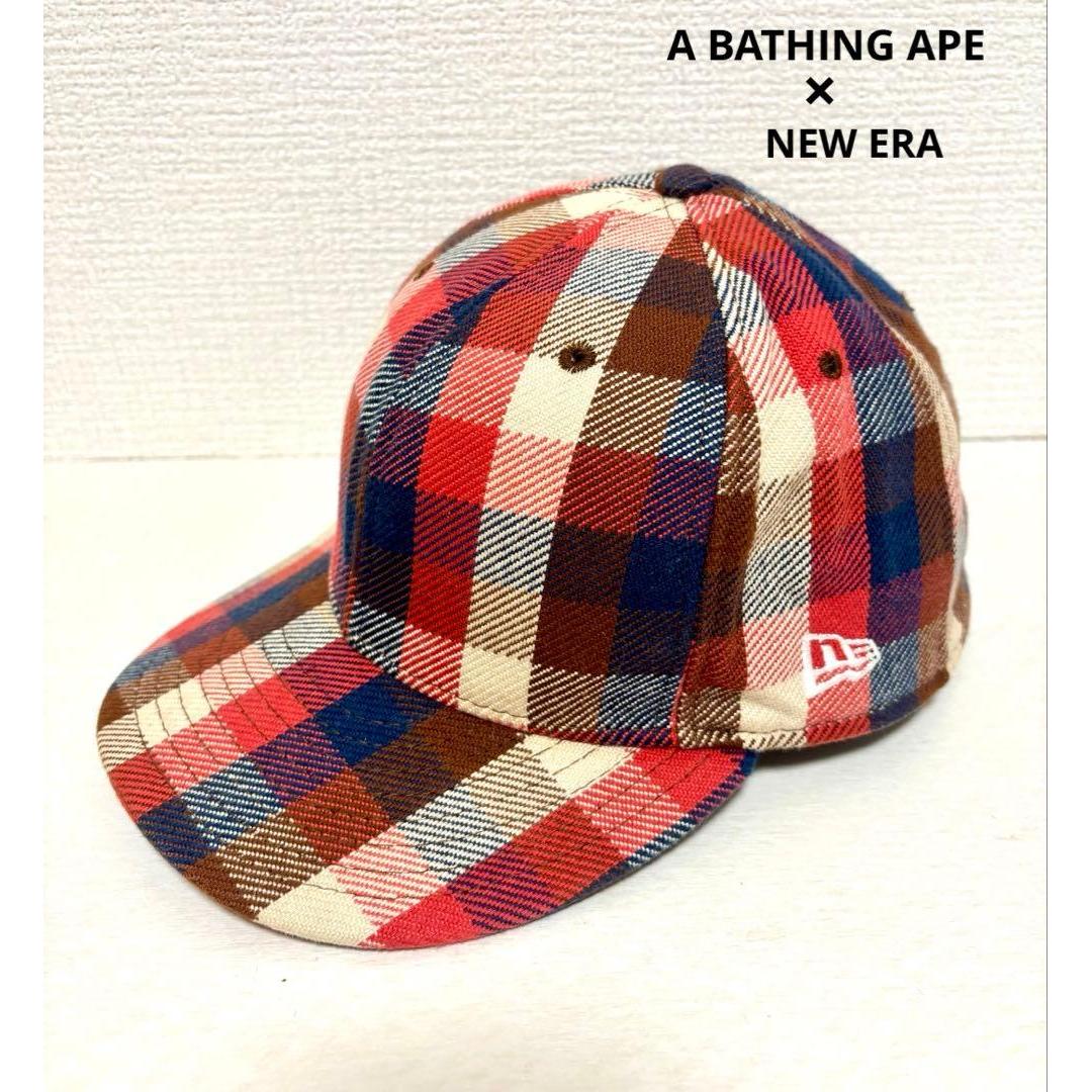 Used Made in USA, rare! Abasing Ape x New Era plaid cap
