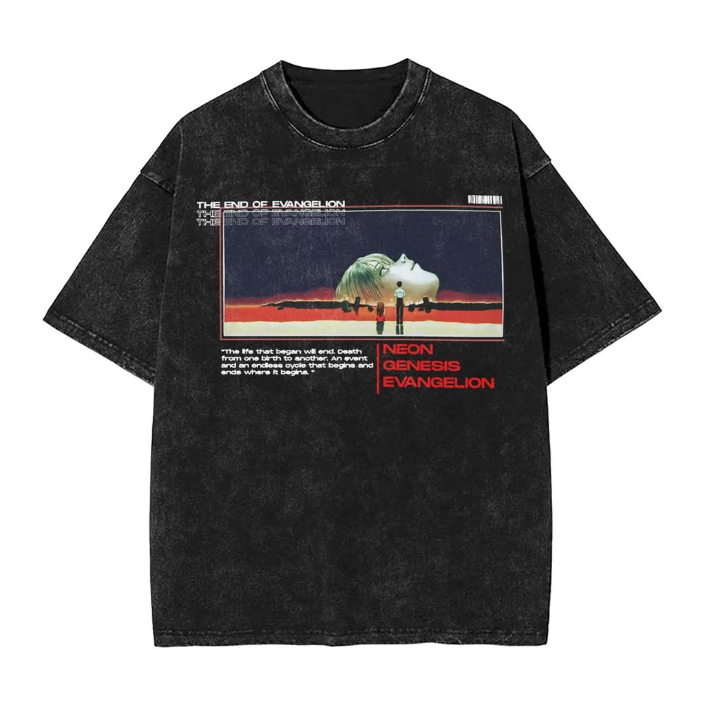Hot Sale EVA Rei Ayanami Graphic Print T-shirt Men Women Vintage Washed Cotton Summer New Tee Streetwear Y2K Fashion Loose Casual Oversized Top