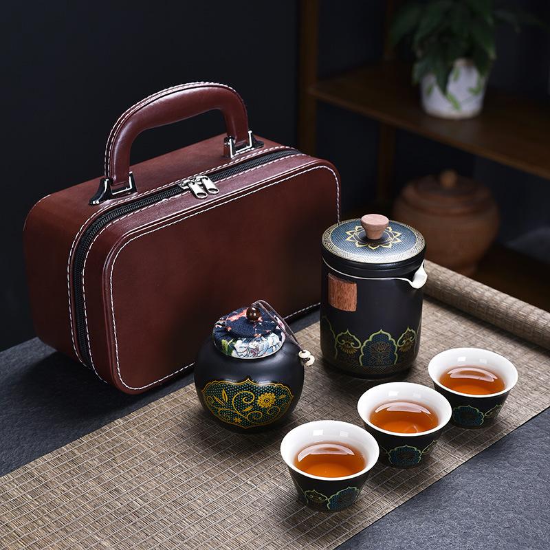 

Керамический Портативный Дорожный Чайный Набор, Ретро Одиночный Набор, Чашка для Экспресс-Заваривания на Открытом Воздухе, Один Чайник, Три Чашки для Заваривания Чая Кунг-Фу